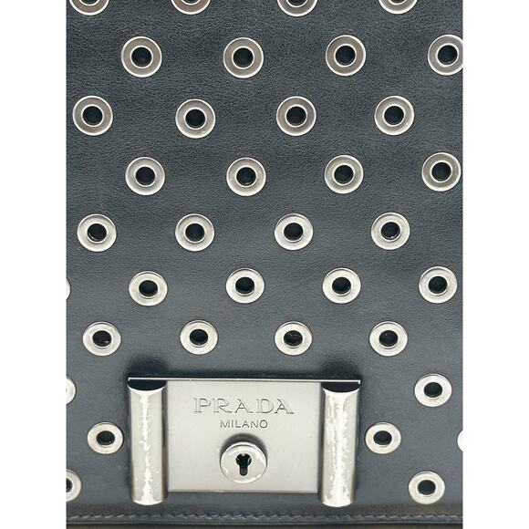 Prada Black Leather Grommet Flap Shoulder Bag*EXCELLENT w/COA Dustbag - Picture 4 of 16